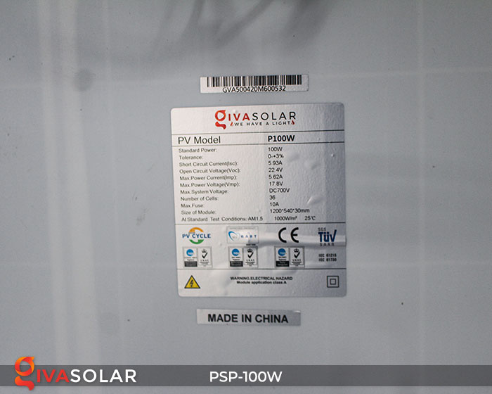 pin năng lượng mặt trời Polycrystalline 100W 9