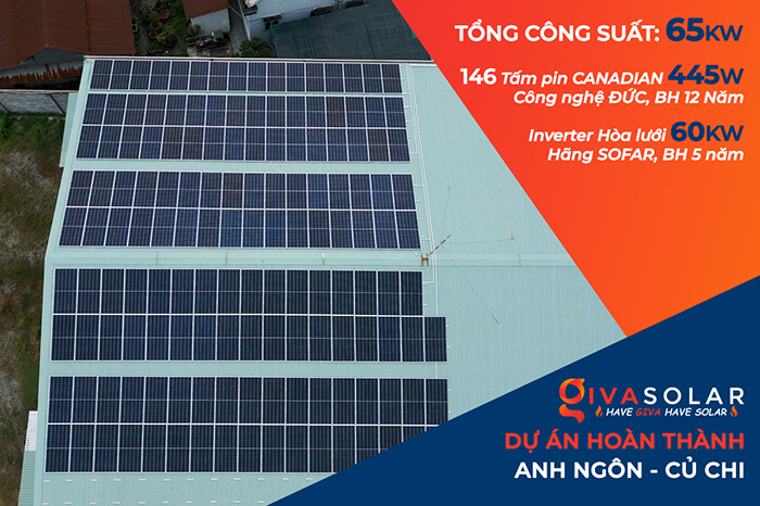 hệ thống điện mặt trời cho nhà xưởng 65KW của anh Ngôn ở Củ Chi