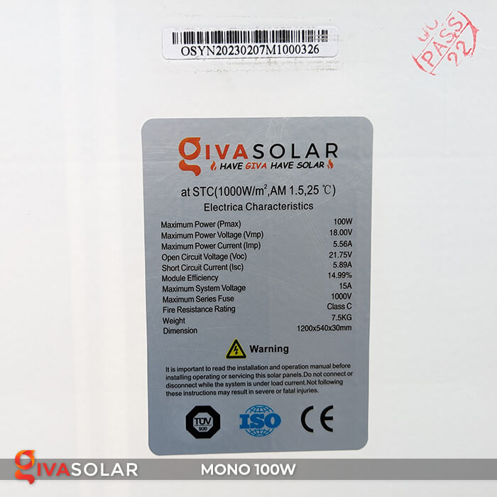 Tấm pin năng lượng mặt trời Mono 100W 16