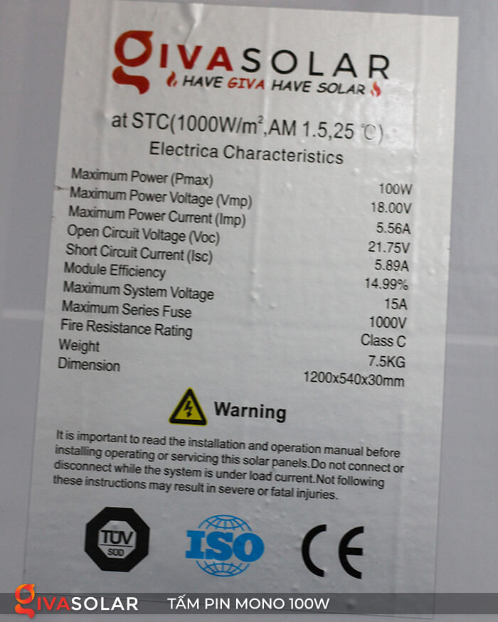 pin năng lượng mặt trời Mono 100W 10