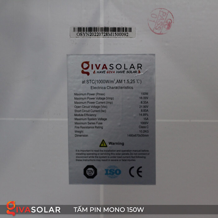 Tấm pin năng lượng mặt trời MONO 150W 11
